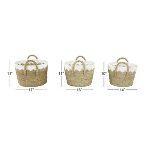 Set of 3 seagrass <b>baskets</b> with white patterned stitching Handmade <b>Storage</b> <b>Basket</b> Wholesale eco-friendly Made in Vietnam - Product Image 4