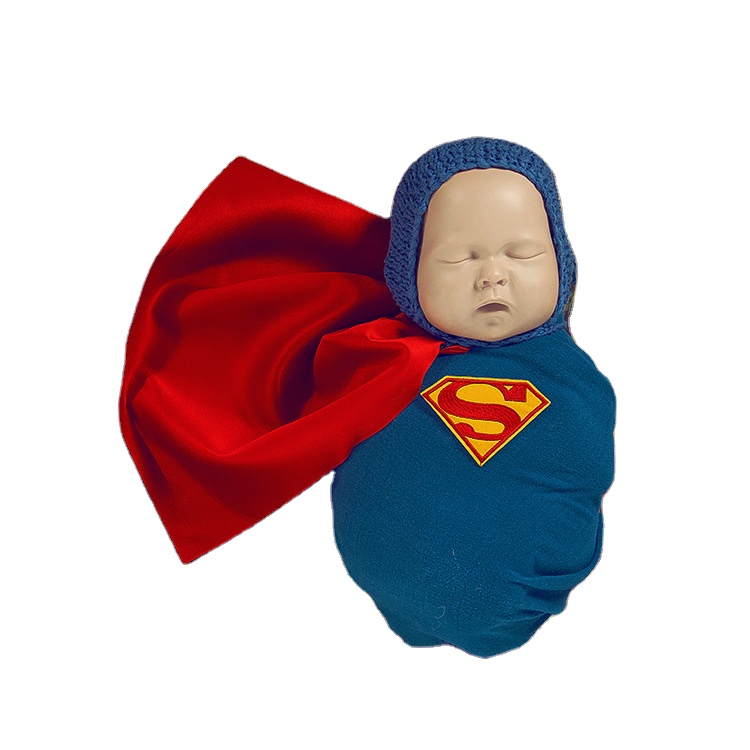 Новорожденный полная луна студия Супермен тема шляпа обернутая тканью красная накидка Фотография реквизит