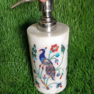 Dispensador de Jabón de Lujo con Incrustaciones de Mármol Blanco de la Mejor Calidad, con Artesanía Artística de S.Kumar & Sons para Decoración de Interiores - Product Image 4