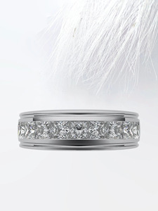 Luxury Yellow Gold Princess Cut Channel <b>Set</b> Diamond Band <b>Ring</b> for <b>Men</b> - Product Image 2