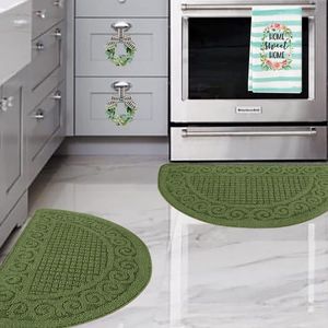Green 18\" X 30\" Non-Skid Kitchen Mats Absorbent Standing Rug & Half Circle Car Washable Kitchen Rugs-2 Piece Set - Product Image 2