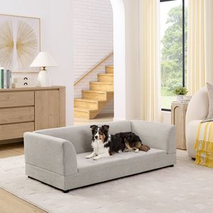 Divano per Animali Domestici Oversize dal Design Rettangolare Moderno, Comodo con Schienale e Braccioli, Morbido Cuscino Beige per Cani di Taglia Media/Grande - Product Image 2
