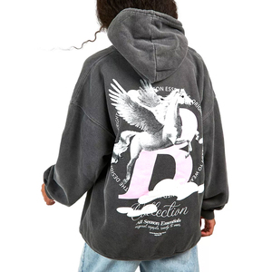 Sweat-shirt polaire à capuche oversize pour femme, couleur unie, épaules tombantes, manches longues, respirant, pour l'automne, longueur longue, en coton - Product Image 2