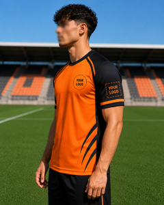 Camiseta de Fútbol Personalizada Naranja y Negra con Panel en el Hombro, Sublimación, Impresión de Nombre y Número, Secado Rápido, Uniforme de Equipo al por Mayor OEM - Product Image 3