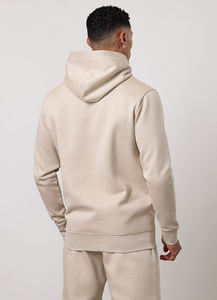 Ensemble de survêtement unisexe beige à capuche, manches longues, couleur unie, en coton, décontracté, pantalon de jogging, coupe régulière, polaire, design 2-en-1, pour l'hiver - Product Image 4