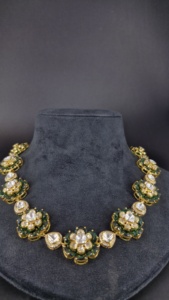 925 Sterling <b>Silver</b> Kundan Polki Necklace Set Luxury Green Nano Crystal <b>Choker</b> Traditional Indian Bridal Jewelry Wholesale Fine - Product Image 3