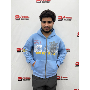 Sweat à capuche unisexe imprimé en coton 100% bleu ciel de qualité supérieure à séchage rapide, manches longues, avec logo sur le devant - Product Image 5