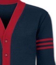 Cardigan pour homme en maille acrylique épaisse à séchage rapide, col en V, manches longues, fermeture boutonnée, couleur unie, bleu marine et rouge, style décontracté - Product Image 6