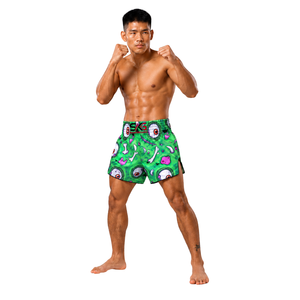 Shorts de Muay Thai verts, shorts d'entraînement de combat, shorts de boxe d'arts martiaux avec fente latérale - Product Image 1
