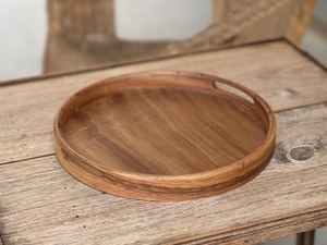 Walnut wood round <b>tray</b> Hard wood tea <b>tray</b> Service <b>tray</b> for tea or picnic Exotic wood serving <b>tray</b> handmade from Thailand - Product Image 5