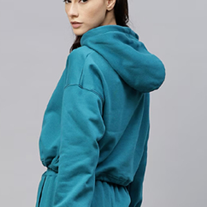 Ensemble de survêtement personnalisé pour femme, vert sarcelle, avec sweat à capuche et pantalon de survêtement à jambes larges, coupe décontractée, deux pièces, style streetwear, fournisseur de marques privées - Product Image 4