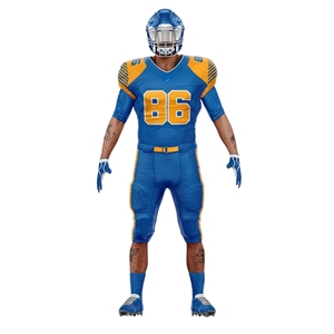 Ensemble de maillot et pantalon de football américain pour homme, bleu et jaune, col en V, manches courtes, style ajusté, évacuation de l'humidité - Product Image 1