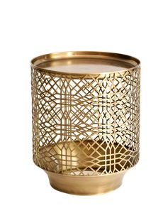 Cylinder <b>Brass</b> <b>Lantern</b> With Geometric Cutout Design For Home Decoration Heat Resistant Metal Candle Holder - Product Image 1