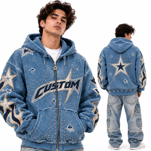 Sweat-shirt à capuche zippé unisexe Tie Dye délavé à l'acide avec broderie de strass, bicolore, coloré, style streetwear, orné de cristaux - Product Image 2