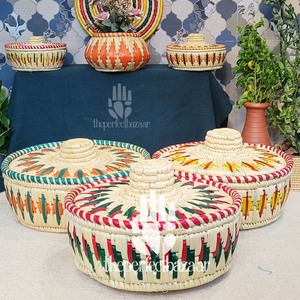 Cestas Multiusos de Hierba Natural Moonj, Cesta de Almacenamiento con Tapa, Diseño Redondo, Cesta de Almacenamiento Ecológica - Product Image 4