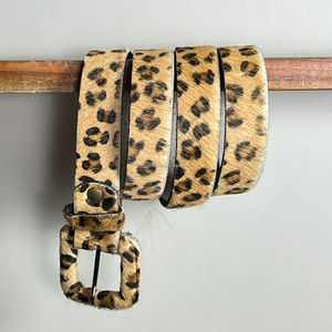 Ceinture imprimée léopard en cuir véritable de la plus haute qualité faite à la main pour les femmes Western Hair-On Hide Vintage Boho Style ceintures en peau de vache - Product Image 4