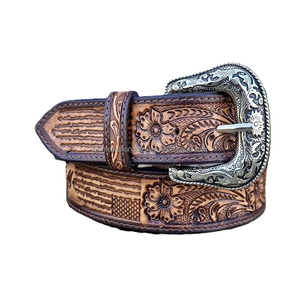 Western Leather Belt for Men 1.5" Wide Full Grain One Piece Western Leather <b>Tooling</b> Belt with <b>Engraved</b> Buckle Set - Product Image 5