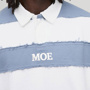 Men's shirts Distressed Short Sleeve Rugby Polo Blue White Striped Deconstructed Streetwear Oversized <b>Hip</b> Hop Summer T-shirt OEM - Product Image 5