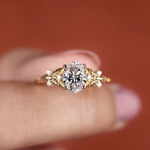 Oval Lab Grown Diamond Engagement <b>Ring</b> 14K Gold Leaf Style Nature Inspired Bridal Wedding <b>Ring</b> Custom Manufacturer Supplier - Product Image 4