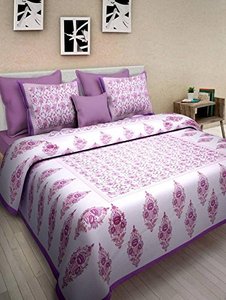 ผ้าปูที่นอนคิงไซส์ลายพิมพ์ไจปุรี พร้อมปลอกหมอน 2 ใบ ผ้าฝ้ายตกแต่งบ้าน ผลิตโดย Indian Consigners - Product Image 1