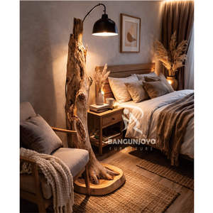 Lampe sur pied en teck moderne et tropicale - Design en bois massif écologique et durable pour salon, chambre, bureau à domicile et appartement - Product Image 2