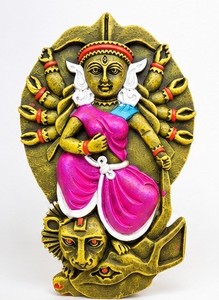 Figurine murale Durga en métal faite à la main, art religieux traditionnel, décoration artisanale en métal, 1 pièce pour Diwali, salon - Product Image 3