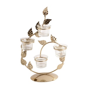 Golden Nordic Leaf Design Iron Handmade Eco-Friendly Candle <b>Stand</b> with 4 <b>Tea</b> Light Holders for Religious Activities - Product Image 1