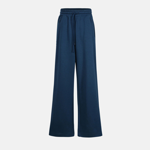 <b>Women's</b> Wide Leg Knitted Pants High Waist Drawstring Loose Fit Full Length Solid Color Casual Autumn <b>Trousers</b> - Product Image 1