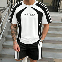 Ensemble de vêtements de sport décontractés pour hommes PERFECT INDUSTRY, été, deux pièces, t-shirt en polyester/coton tricoté, séchage rapide, imprimé par sublimation sur le devant