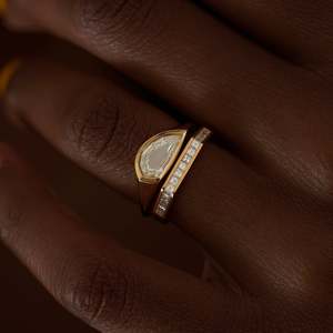 Women's 14k solid Gold Diamond Engagement Ring Tapered Baguette Cut Bezel Setting Geometric Minimalist Style - Product Image 4