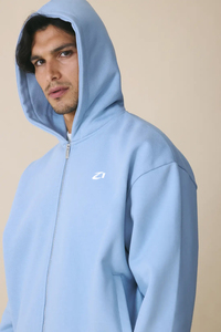 Meilleures ventes : Sweat à capuche personnalisé pour homme, bleu ciel, entièrement zippé, en molleton de coton, coupe oversize à épaules tombantes, style streetwear décontracté, pour l'hiver, marque privée - Product Image 2