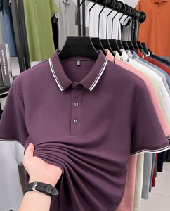 Men's Pink Short Sleeve for Shirt Solid Color Cotton Pique Knitted Breathable Casual Regular Fit Button Design Front Logo - Product Image 4