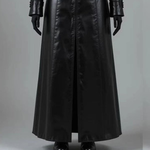 Gabardina Larga Gótica de Cuero Sintético para Mujer, Negra, Estilo Steampunk, Cosplay, Tendencia 2026 - Product Image 4