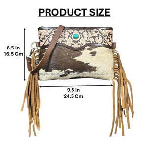 New Premium Hand <b>Tooled</b> Cowhide <b>Leather</b> Women Designer Shoulder Purses High Quality Turquoise Stone Crossbody Sling Fringe Bag - Product Image 2