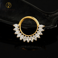Anneau de piercing segmenté articulé en titane ASTM F136 16G avec CZ marquise en série pour Daith, Septum et piercing de nez