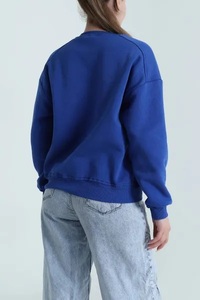 <b>Pink</b> Solid Embroidered Oversized Crew Neck <b>Sweatshirt</b> with Washed Drop-Shoulder Full Sleeve for Women Autumn Winter Wear - Product Image 3