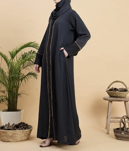 High Quality Beautiful Dubai Women Abaya Traditional Islamic Muslim Clothing & <b>Accessories</b> <b>Floor</b> Length Long Sleeves Front Open - Product Image 6
