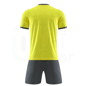 Ensemble de maillots de football unisexe jaunes, col en V sur le devant, manches courtes, respirant, anti-transpiration, séchage rapide, polyester, uniforme personnalisé - Product Image 2