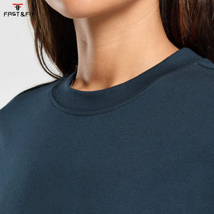 Camiseta de punto informal holgada de cuello redondo para mujer, 100% algodón, ecológica, de alta calidad, transpirable, teñida lisa, de manga larga - Product Image 3