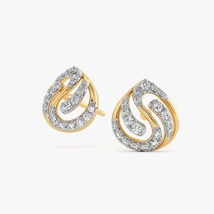Pendientes de Oro Amarillo con Diamantes Cultivados en Laboratorio, Diseño de Espiral y Racimo Calado - Product Image 3