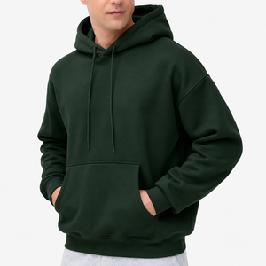 Sudadera con Capucha Premium Verde Oscuro, Gruesa, Ecológica, Impermeable, con Logotipo Personalizado, Oversize, de Algodón, Unisex, con Bolsillo Canguro, OEM - Product Image 4