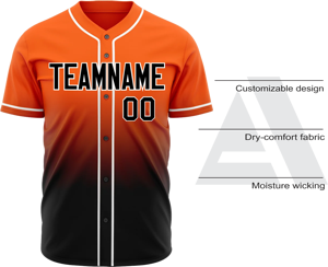 Uniformes de Béisbol Premium de Primera Calidad con Camisetas de Malla de Alta Calidad y Jersey con Cuello en V, Botones Frontales y Manga Corta en Naranja y Negro - Product Image 4