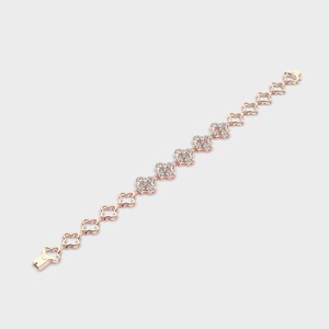 สร้อยข้อมือเพชรทรงกลมและทรงเจ้าหญิงลายโคลเวอร์ ได้รับการรับรองจาก IGI ทำจากทอง 14K สีเหลือง/ขาว/โรสโกลด์ - Product Image 3