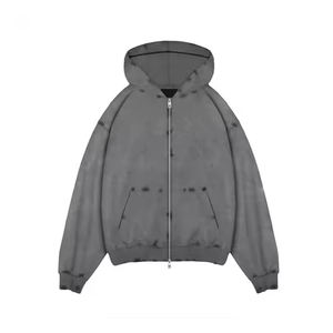 Sudadera con capucha OEM para hombre, con cremallera completa, lavado ácido, estilo vintage, de algodón y poliéster, para ropa urbana, gimnasio, atlética y casual, de proveedor y fábrica - Product Image 4