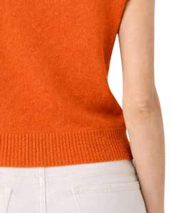 Gilet tricoté sans manches pour femme, orange personnalisé, broderie florale, col rond, doux, léger, décontracté, élégant, haut de mode estival - Product Image 6