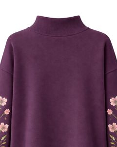 Sudadera de Forro Polar Extra Grande para Mujer, Color Morado Ciruela, Personalizada, con Cuello Alto y Bordado, Informal, de Invierno, de Algodón y Poliéster, Cálida - Product Image 2