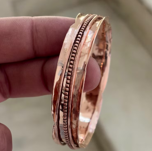 Premium Pure Copper <b>Fidget</b> <b>Spinner</b> Meditation <b>Ring</b> Bangle Flared Edge Beaded Center Band Solid Pure Metal - Product Image 1