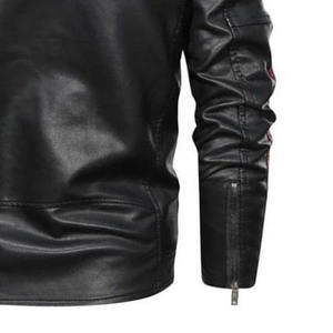 PREMIUM <b>MEN'S</b> BLACK PU <b>LEATHER</b> <b>JACKET</b> ZIP UP MOTORCYCLE OUTERWEAR WITH CONTRAST STRIPES CHEST ZIP POCKETS AND SIDE POCKETS - Product Image 6