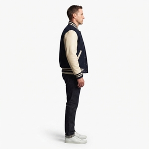 Men's Regular-Length Varsity <b>Jacket</b> 24oz Melton Wool Body Genuine Cowhide Leather Sleeves <b>Waterproof</b> Letterman Style Outerwear - Product Image 3