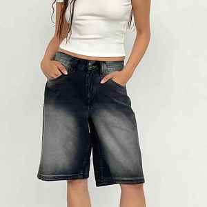 Shorts de Mezclilla para Mujer, Cintura Alta, Lavado a la Piedra, Corte Recto, Holgados, Estilo Vintage Casual de Verano, Color Negro y Gris - Product Image 1